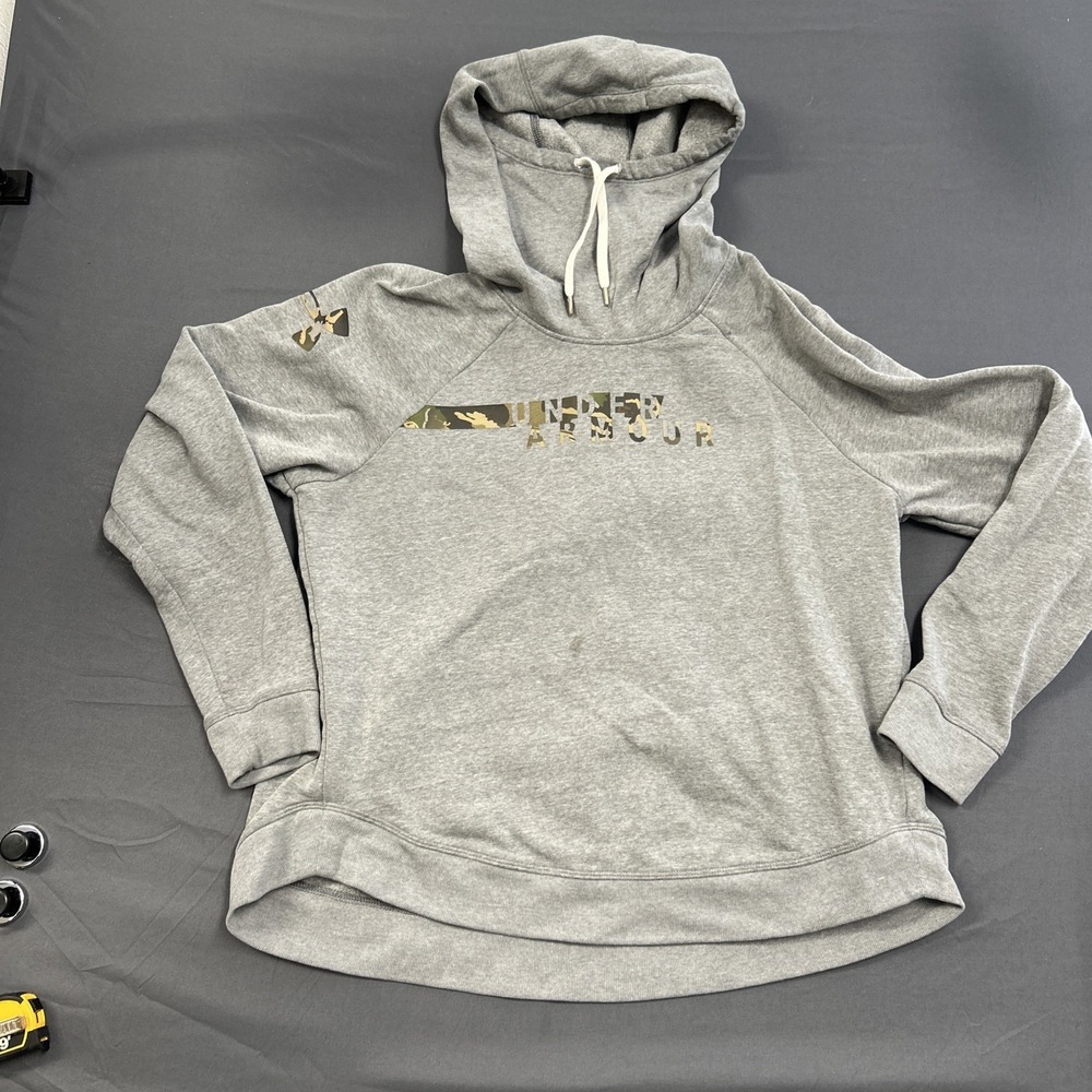 Under Armour Hoodie Sweatshirt High Neck Long Sleeve Gray Camo Outdoor